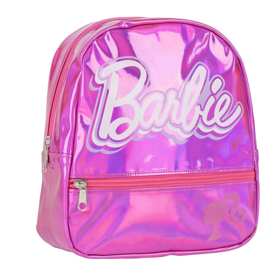 Mochila casual Barbie rosa iridiscente con bolsillos con cremallera