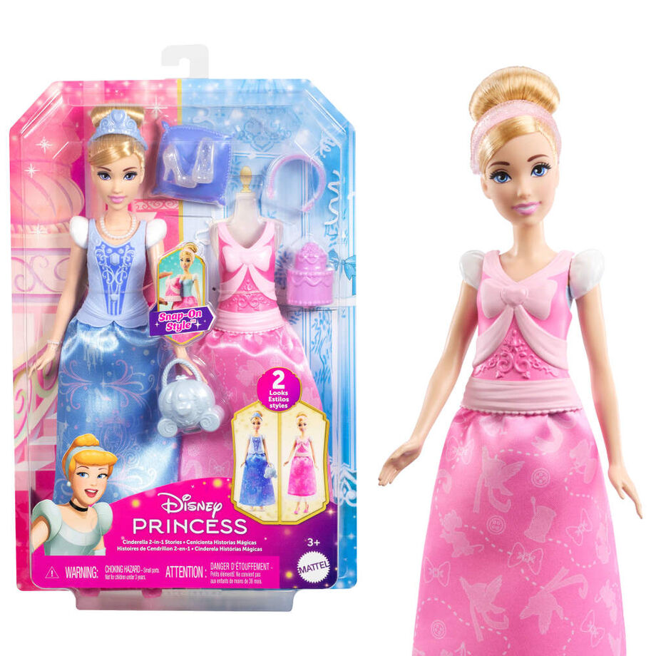 Muñeca Cenicienta Disney Princesas con look rosa y accesorios