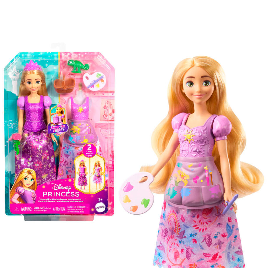 Muñeca Rapunzel Disney con dos looks y accesorios de pintura