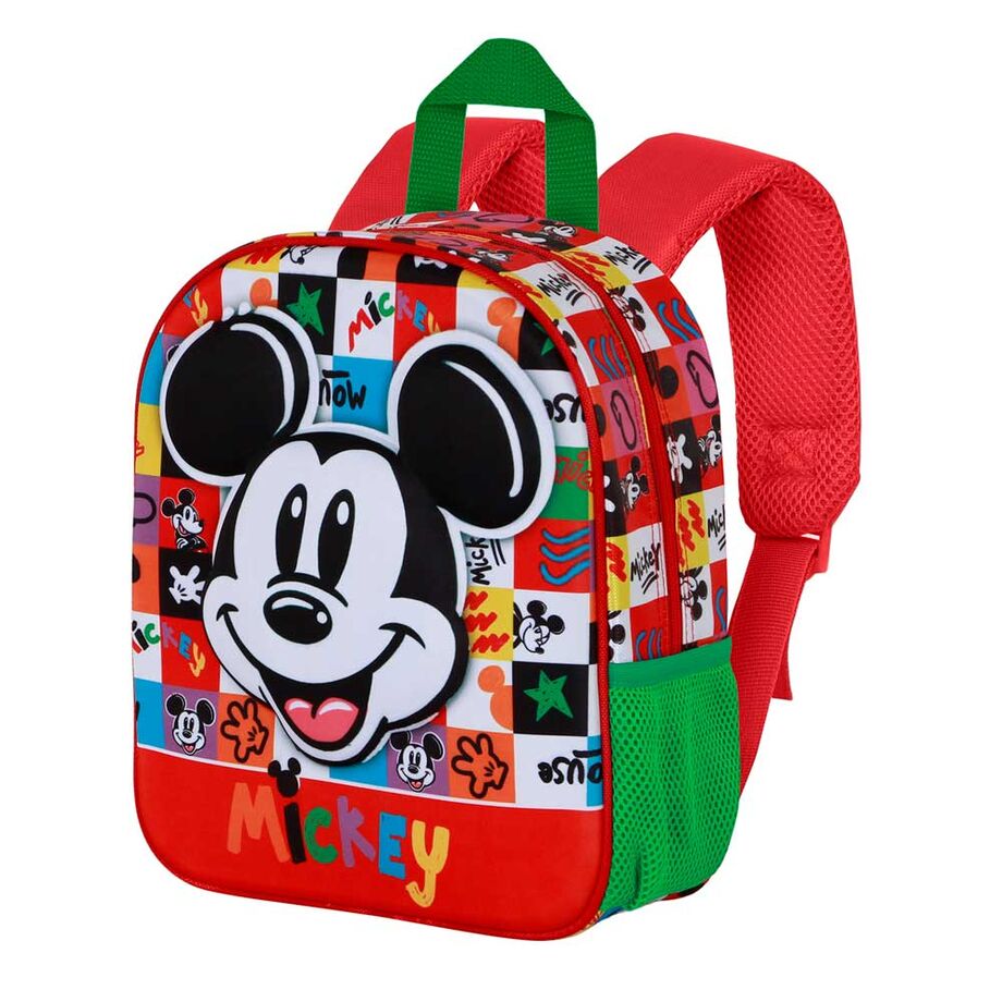 Mochila preescolar 3D de Mickey Disney con estampado colorido y bolsillo lateral de malla