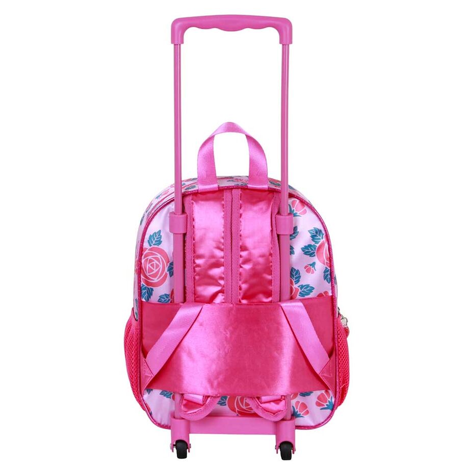 Mochila trolley rosa 3D de Princesas Disney con flores y ruedas - 3