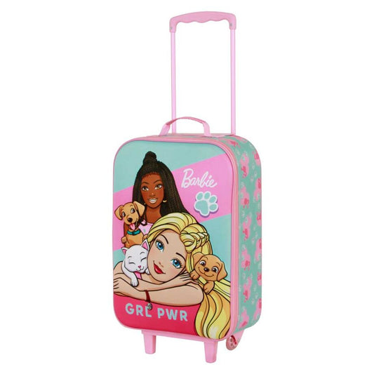 Maleta trolley infantil rosa Barbie Pets con relieve 3D - 4