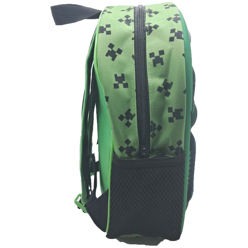Mochila 3D verde de Minecraft con personajes y logotipo - 3