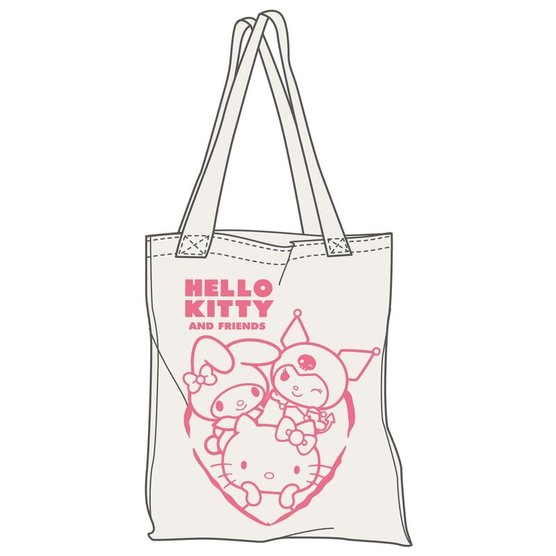 Bolsa shopping de algodón Hello Kitty and Friends con ilustración rosa