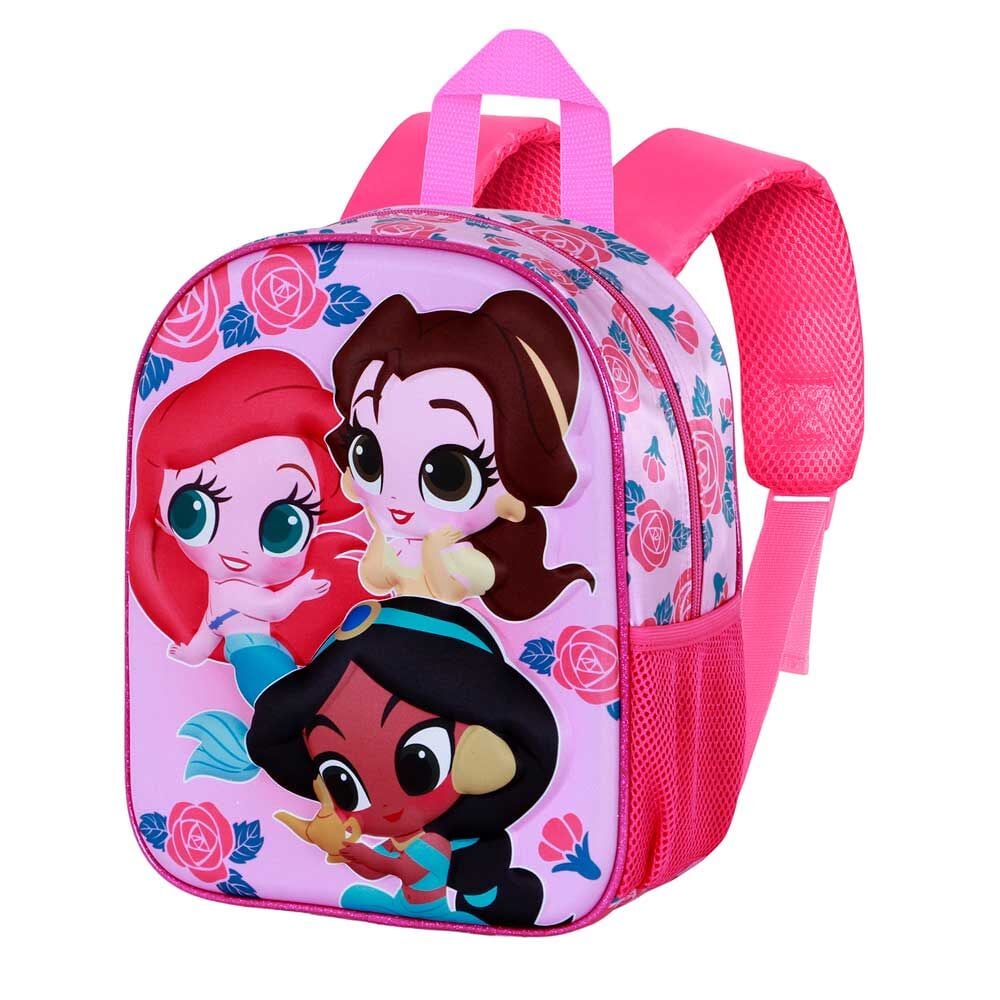 Mochila rosa 3D Flowers de Princesas Disney con bolsillo lateral de malla
