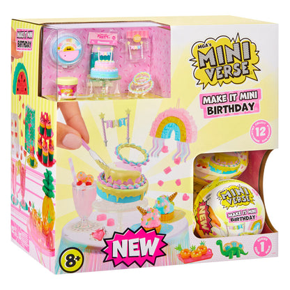 Cápsula sorpresa MGA Miniverse Make It Mini Birthday con mini decoraciones de fiesta