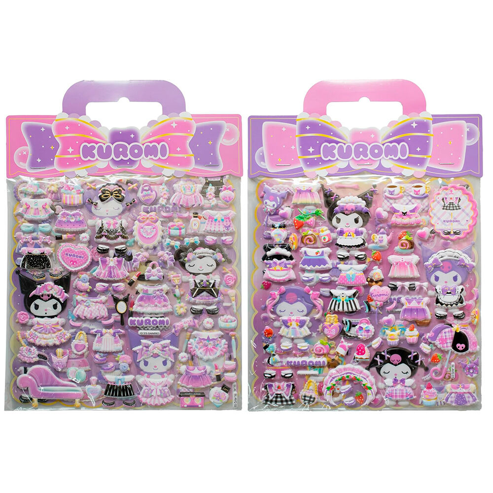 Pegatinas en relieve surtidas de Kuromi en tonos rosa y morado