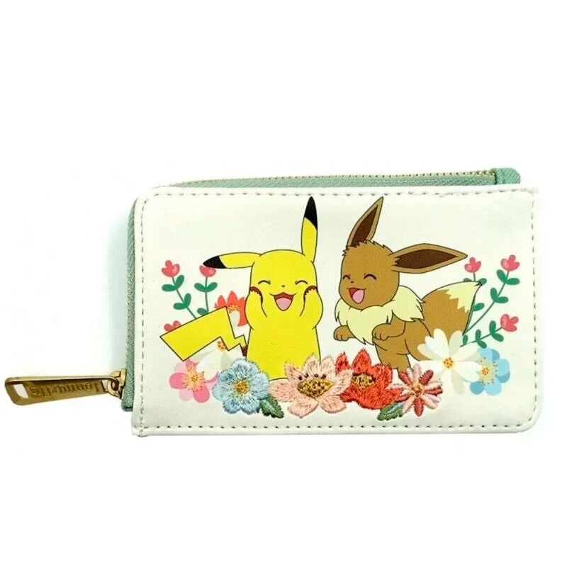 Tarjetero Loungefly de Pikachu y Eevee con flores