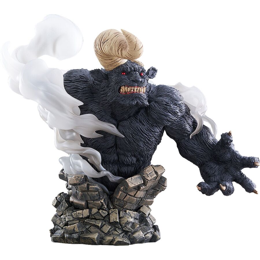 Busto de Zodd de Berserk con cuernos, garras y base rocosa