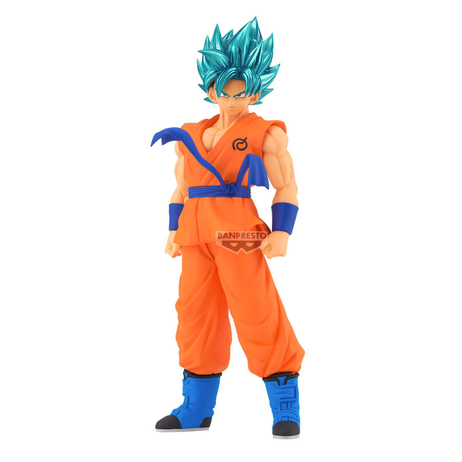 Figura de Son Goku Blood of Saiyans con cabello azul y uniforme naranja