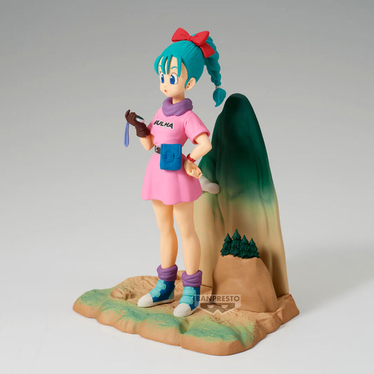 Figura de Bulma de Dragon Ball History Box con vestido rosa y base ambientada - 3