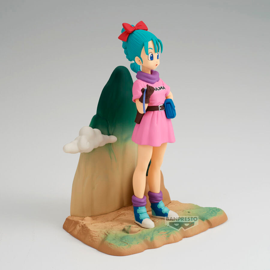 Figura de Bulma de Dragon Ball History Box con vestido rosa y base ambientada - 4