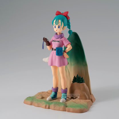 Figura de Bulma de Dragon Ball History Box con vestido rosa y base ambientada - 5
