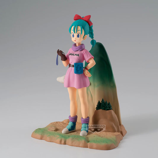 Figura de Bulma de Dragon Ball History Box con vestido rosa y base ambientada - 5