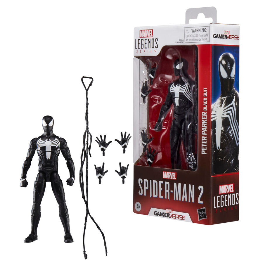 Figura articulada de Peter Parker con traje negro de Spider-Man y emblema blanco - 6