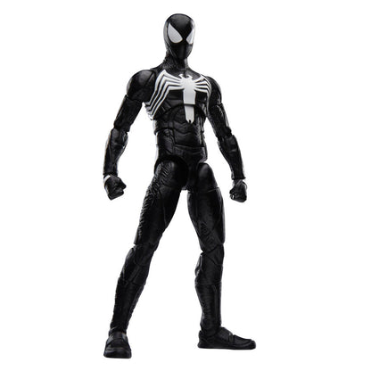 Figura articulada de Peter Parker con traje negro de Spider-Man y emblema blanco