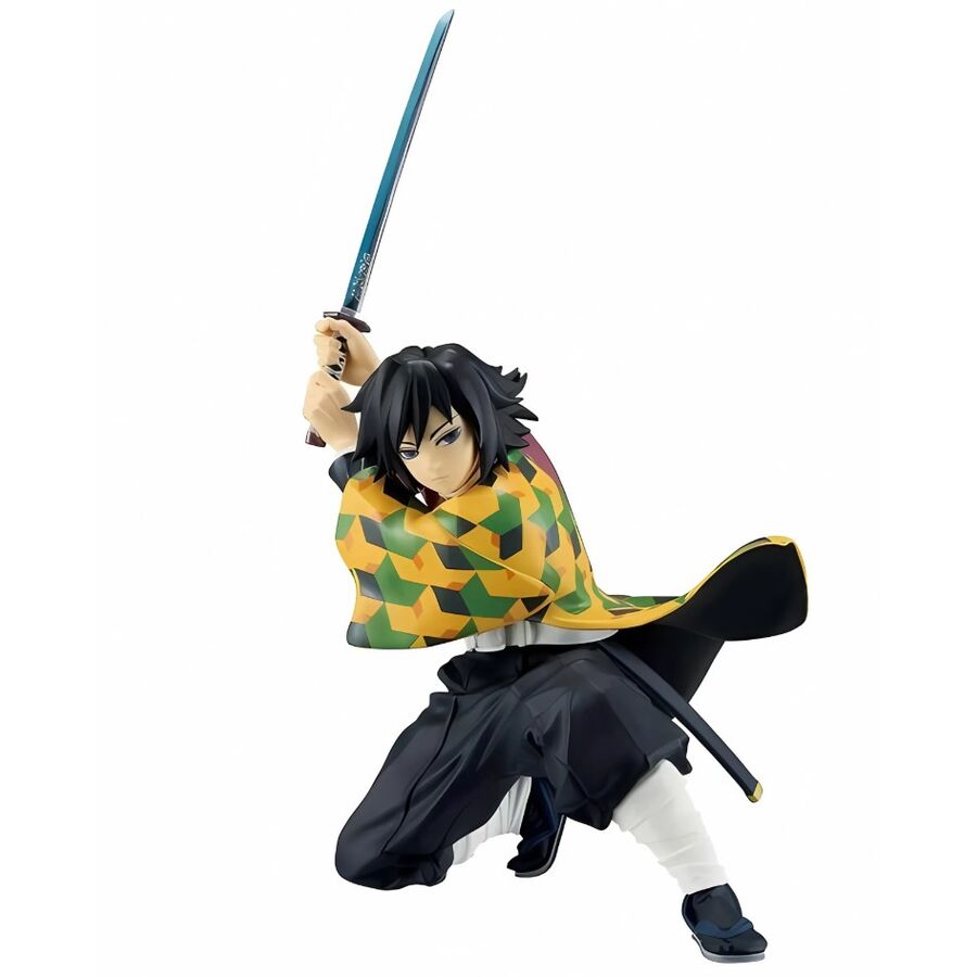 Figura de Giyu Tomioka de Demon Slayer con espada y haori geométrico