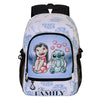 Mochila Disney Stitch azul claro con estampado tropical y mensaje Ohana means FAMILY