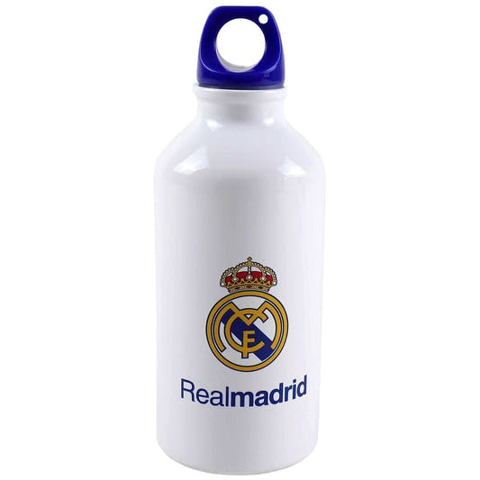 Botella de aluminio blanca del Real Madrid de 400 ml con tapón azul