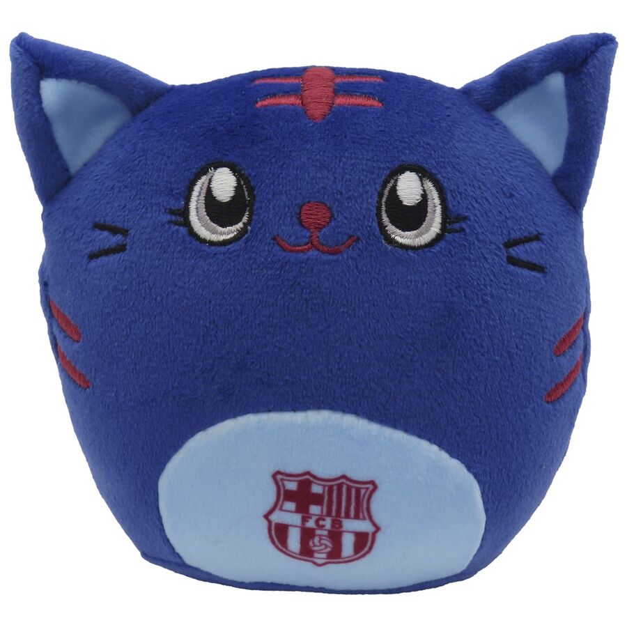 Peluche gato Squishy azul del FC Barcelona con escudo en el vientre