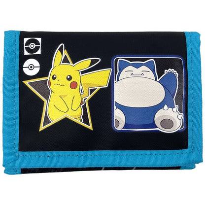Billetera Pokémon Geo azul con Pikachu y Snorlax