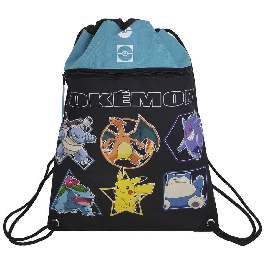 Saco tipo mochila Pokémon Geo negro y azul con Pikachu y otros personajes