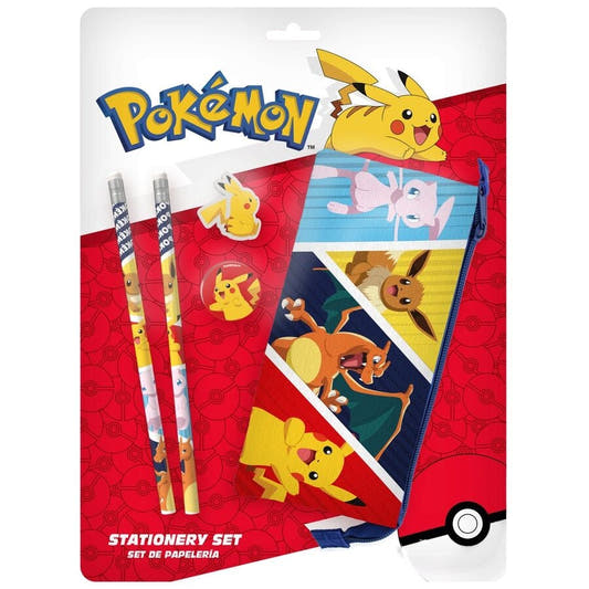 Set de papelería Pokémon con portatodo triple, lápices, goma y sacapuntas