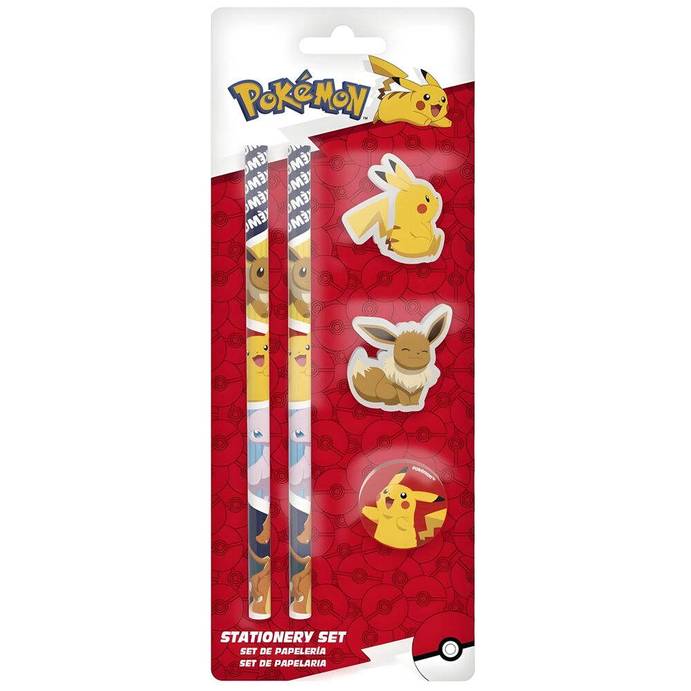 Set de papelería Pokémon con lápices, gomas y sacapuntas