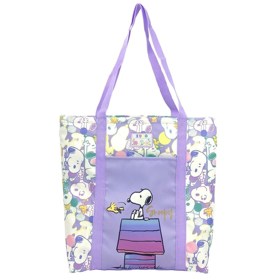 Bolsa shopper lila de Snoopy con asas largas y estampado de personajes