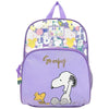 Mochila morada de Snoopy y Woodstock con dos compartimentos