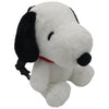 Mochila de peluche de Snoopy blanca con orejas negras y collar rojo