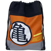 Saco mochila Dragon Ball naranja y negro con bolsillo frontal