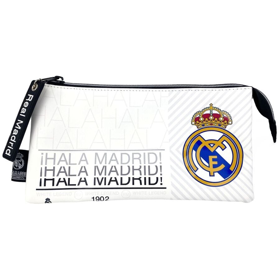Portatodo triple blanco del Real Madrid con escudo y mensaje Hala Madrid