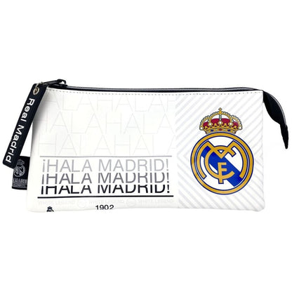 Portatodo triple blanco del Real Madrid con escudo y mensaje Hala Madrid