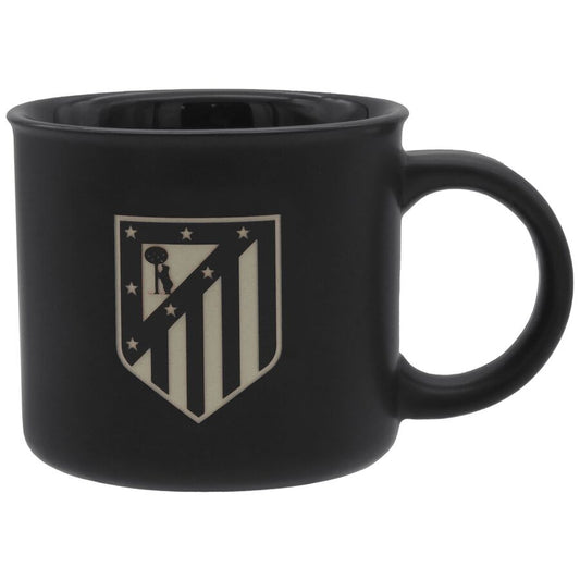 Taza negra de cerámica del Atlético de Madrid con escudo