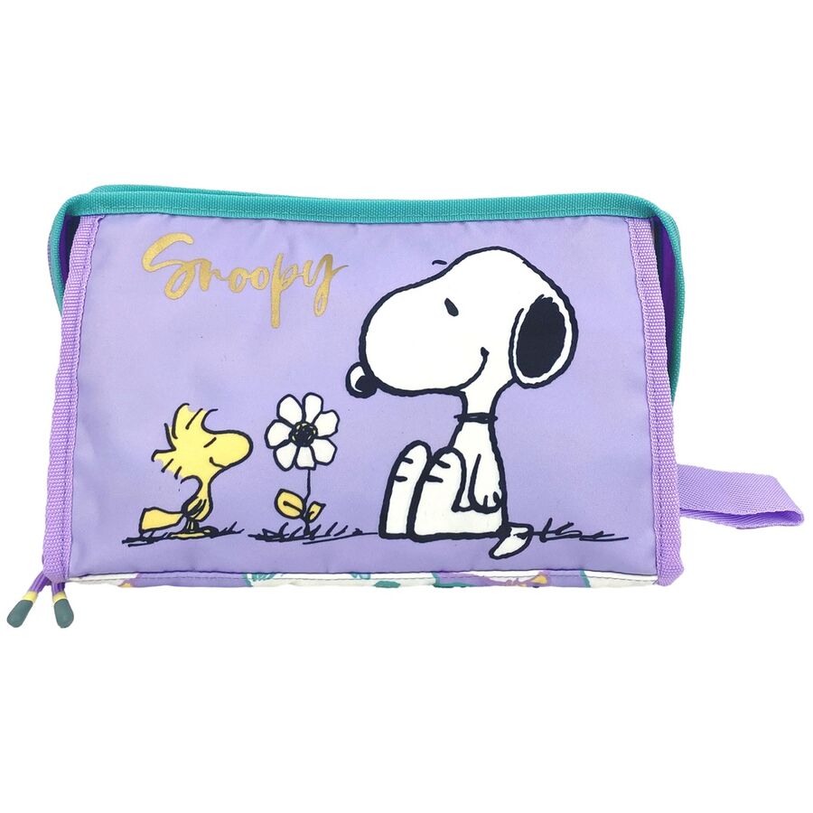 Neceser lila de Snoopy y Woodstock con cremallera
