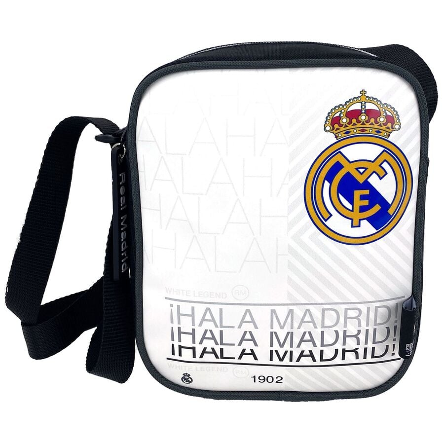 Bandolera blanca del Real Madrid con escudo y correa negra