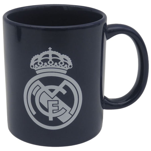 Taza de cerámica azul marino del Real Madrid con escudo