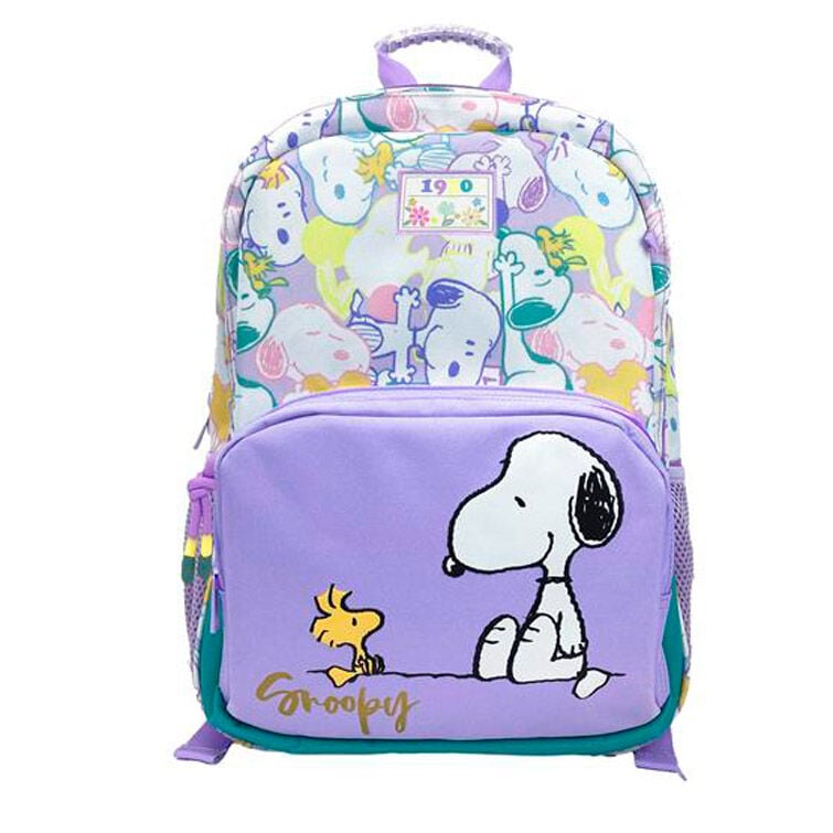 Mochila Snoopy lila de 42 cm con bolsillo frontal