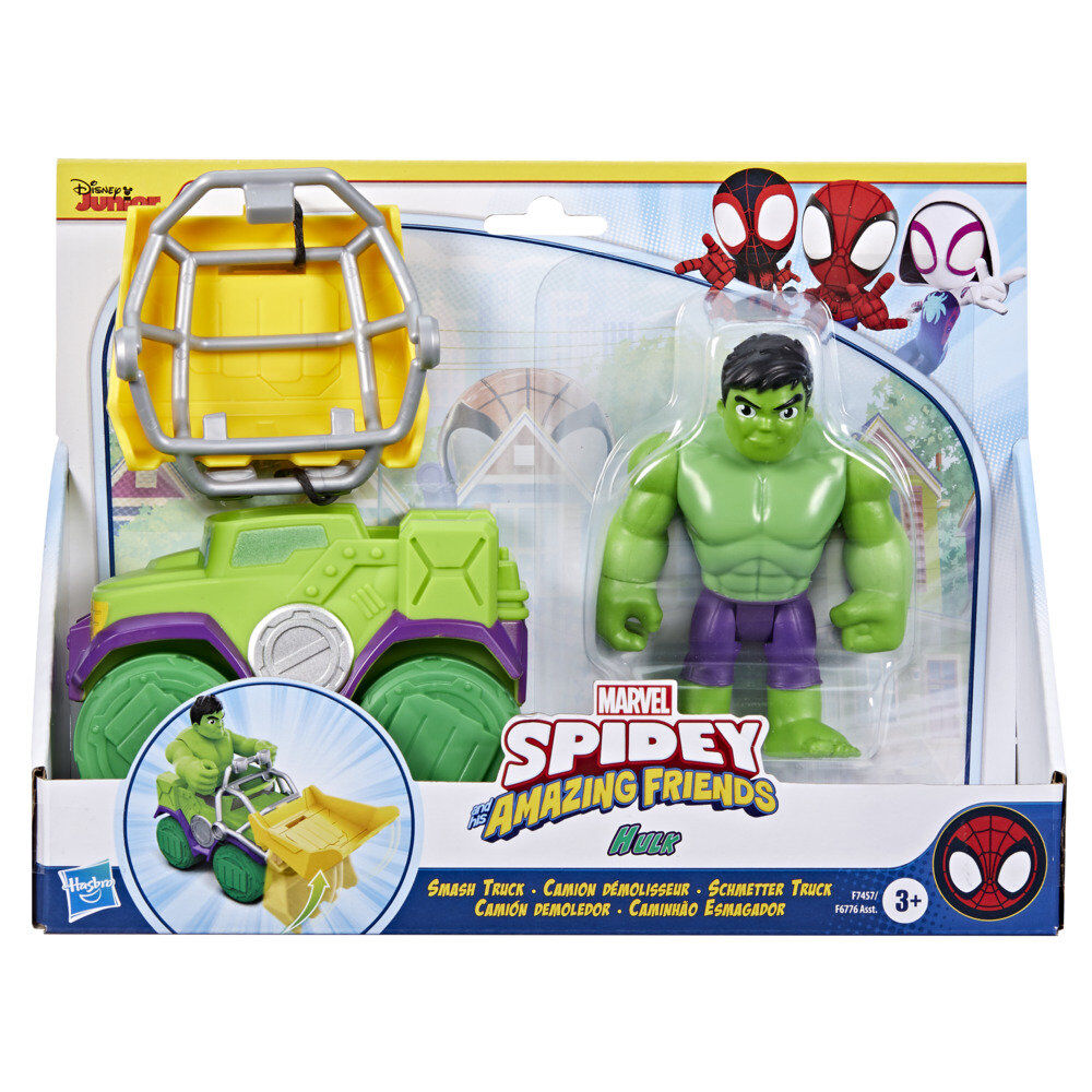 Set de camión demoledor verde con pala amarilla y figura de Hulk - 2