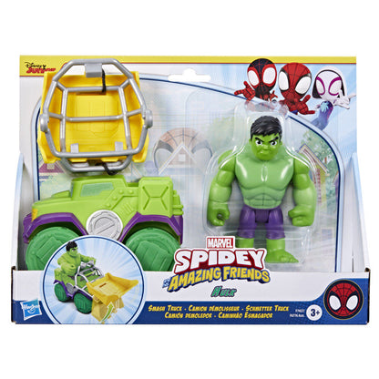 Set de camión demoledor verde con pala amarilla y figura de Hulk - 2