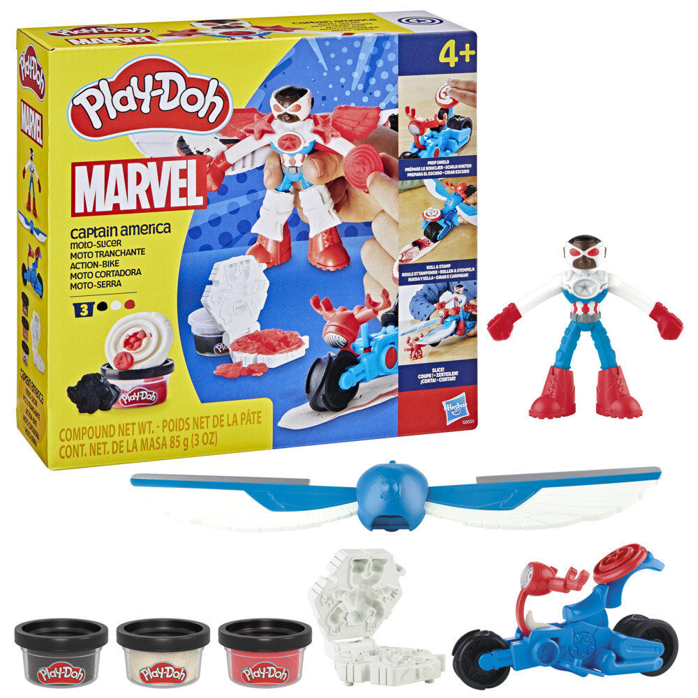 Set Play-Doh Marvel Capitán América con moto, figura, alas y tres botes de plastilina
