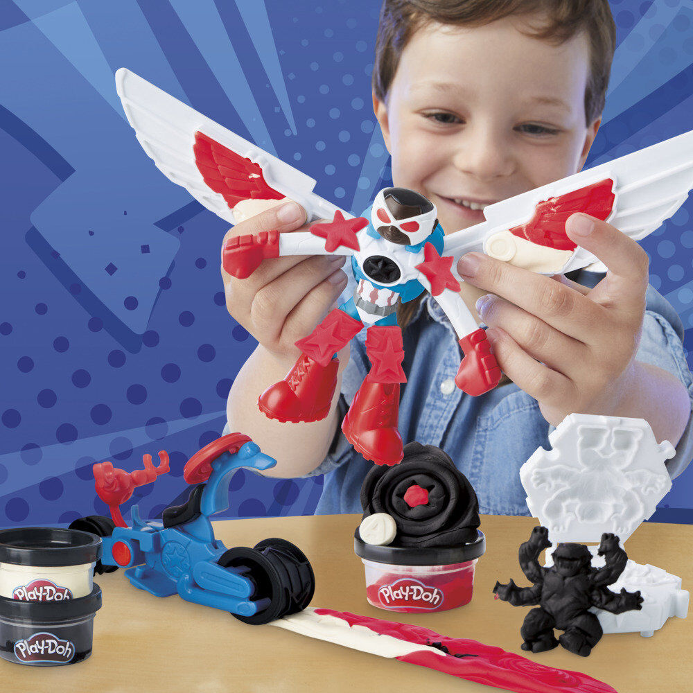 Set Play-Doh Marvel Capitán América con moto, figura, alas y tres botes de plastilina - 11