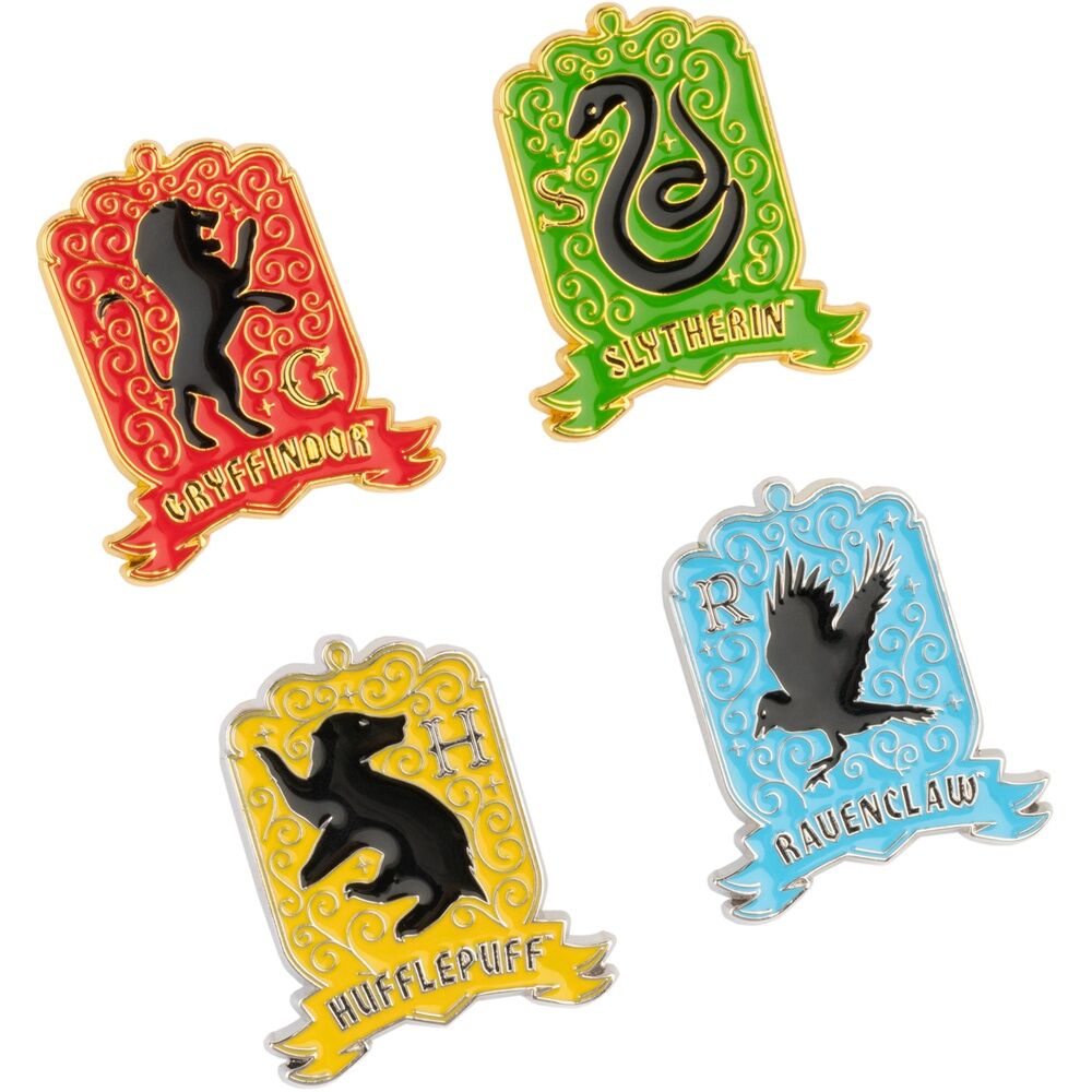 Set de cuatro pins de las casas de Hogwarts de Harry Potter