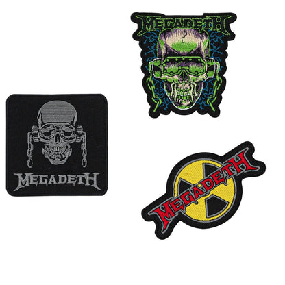 Set de tres parches Megadeth con calaveras y logotipos