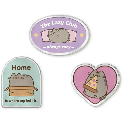 Set de tres parches Pusheen con diseños de descanso, hogar y pizza