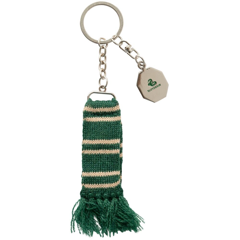 Llavero bufanda verde de Slytherin con flecos y placa metálica