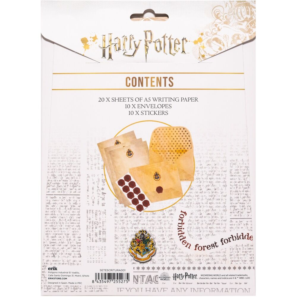 Set de escritura Harry Potter ERIK con hojas, sobres y sellos adhesivos - 2