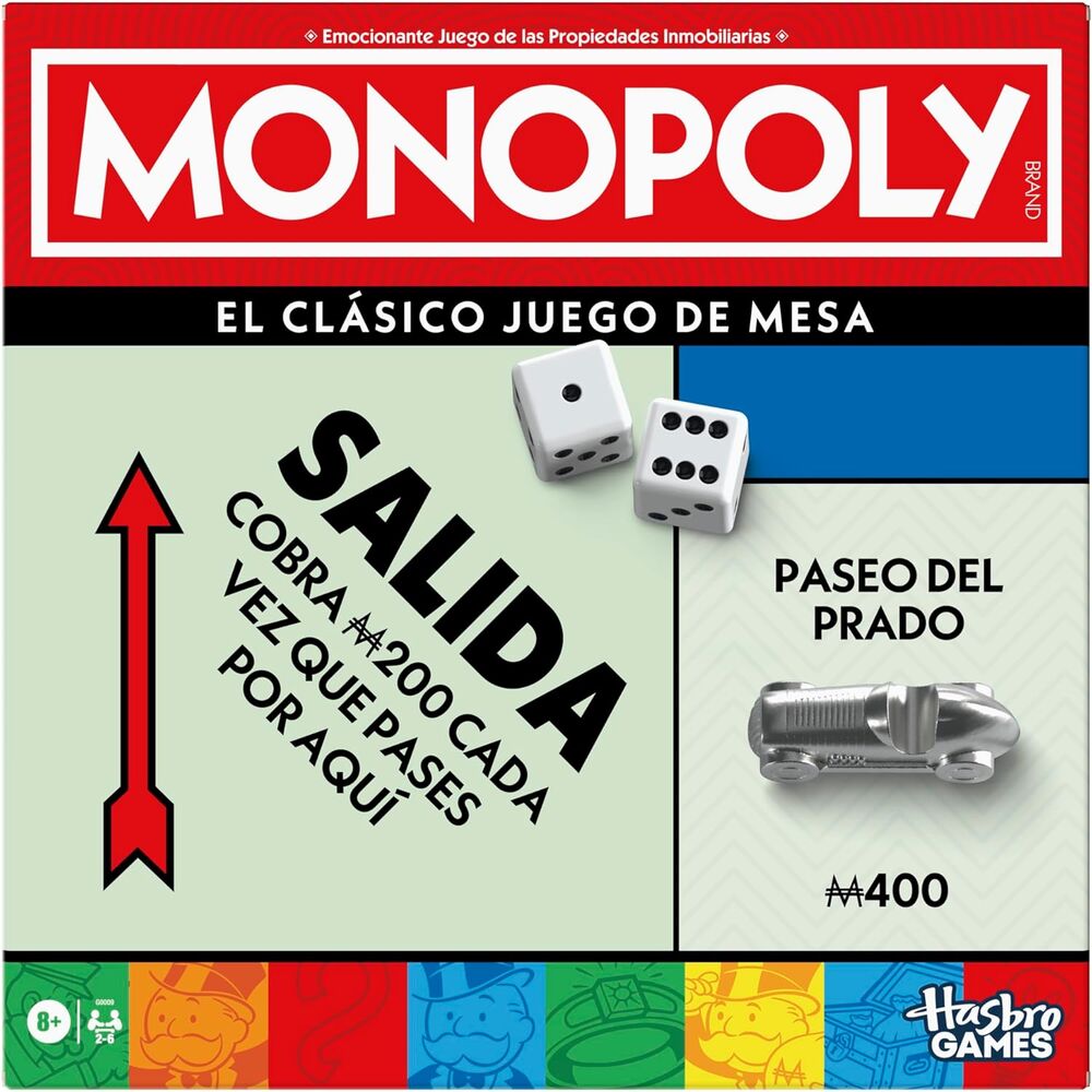 Caja del juego de mesa Monopoly clásico de Hasbro en español