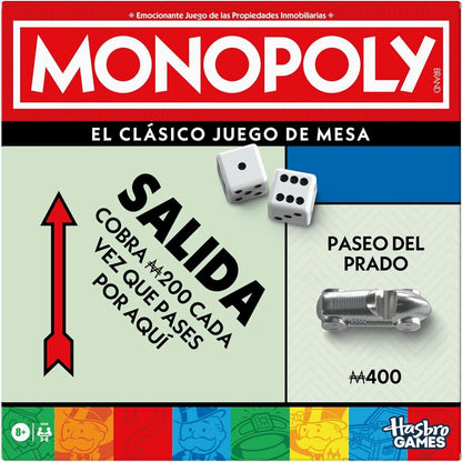 Caja del juego de mesa Monopoly clásico de Hasbro en español